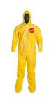 QC122SYL TYCHEM QC COVERALL WITH SERGED SEAM, YELLOW.. QC suit with hood and sock boots. 2XL AND 3XL