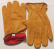 9-3214R. SELECT RUSSET SPLIT LEATHER  WINTER  DRIVER, RED FLEECE LINED. S-XL. PRICE PER DOZEN.