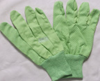 GRE10PD. 10 oz. fluorescent green COTTON canvas, green dots, knit wrist. PRICE PER DOZEN.