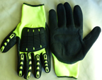 MC13HVGN. Sport/Mechanics with Velcro Closure,13 guage hi-vis green polyester shell, black sandy nir